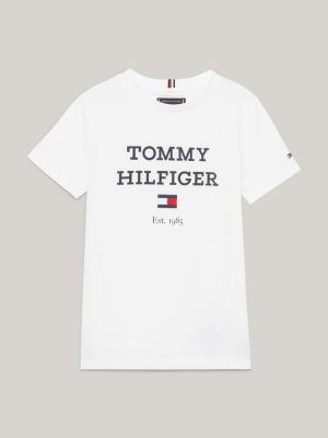 Varsity TH Crest Logo Tommy T-Shirt White Hilfiger | 