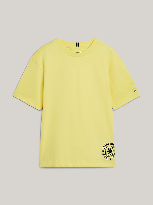 yellow t-shirt w uczelnianym stylu z emblematem th dla chłopcy - tommy hilfiger