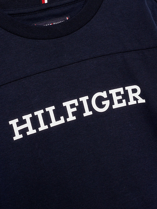 blue varsity-t-shirt mit hilfiger-monotype-logo für boys - tommy hilfiger