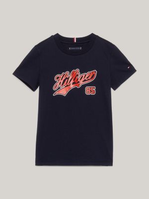 blue t-shirt mit schrift-logo für jungen - tommy hilfiger