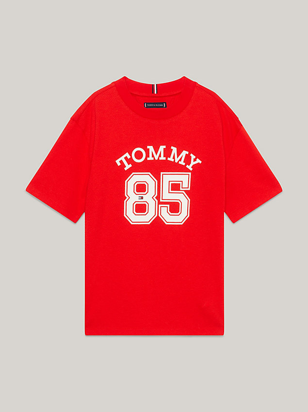 red varsity-t-shirt aus mesh mit logo für jungen - tommy hilfiger