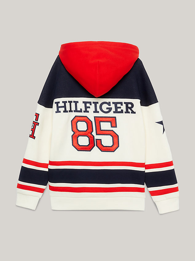 beige varsity colour-blocked hoody for boys tommy hilfiger
