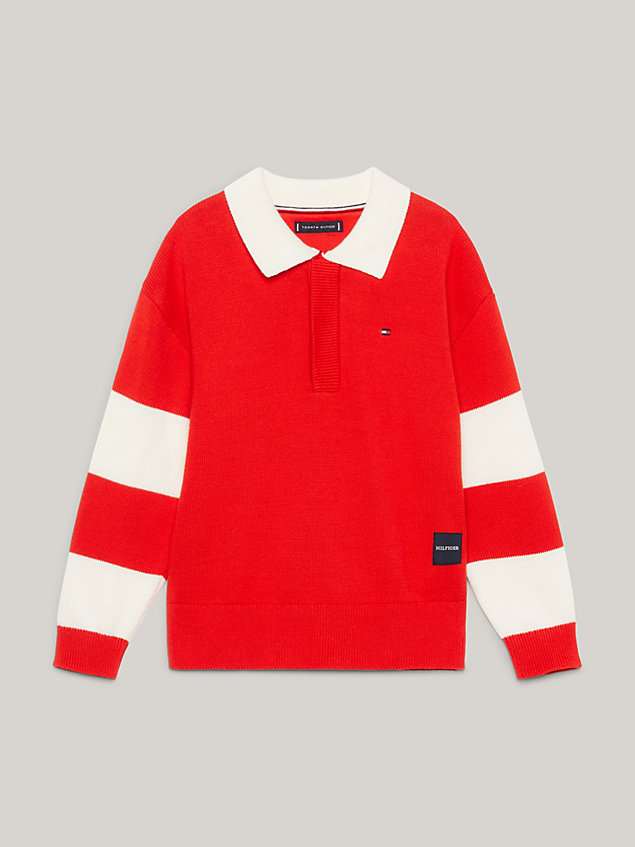 red sweter z blokami kolorów w uczelnianym stylu dla chłopcy - tommy hilfiger