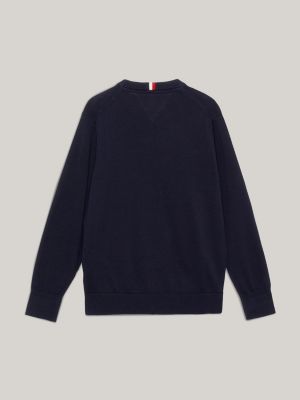 blue pullover mit hilfiger-monotype-stickerei für jungen - tommy hilfiger
