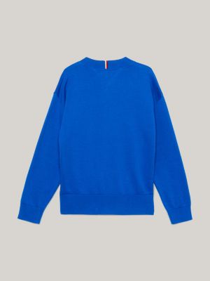blue terry-pullover mit schrift-logo für jungen - tommy hilfiger