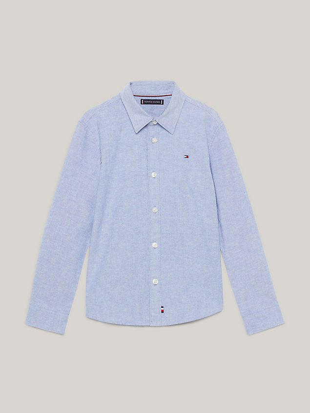 blue essential regular fit oxford shirt for boys tommy hilfiger
