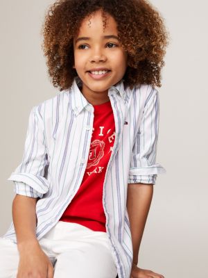 white essential flex ithaca stripe shirt for boys tommy hilfiger