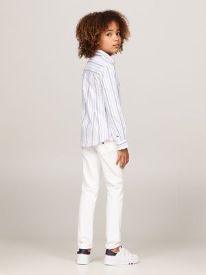 white essential flex ithaca stripe shirt for boys tommy hilfiger