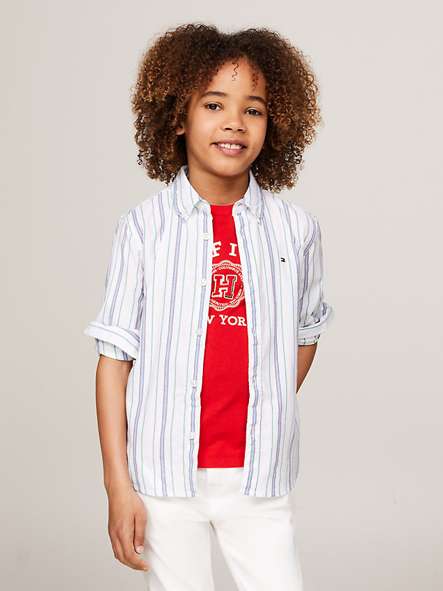 white th flex essential overhemd met ithaca-streep voor jongens - tommy hilfiger