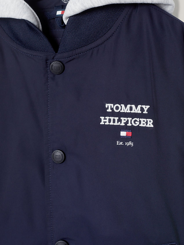 blue relaxed padded hooded bomber jacket for boys tommy hilfiger