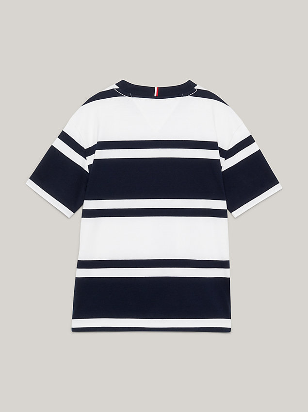 blue rugby stripe crew neck t-shirt for boys tommy hilfiger