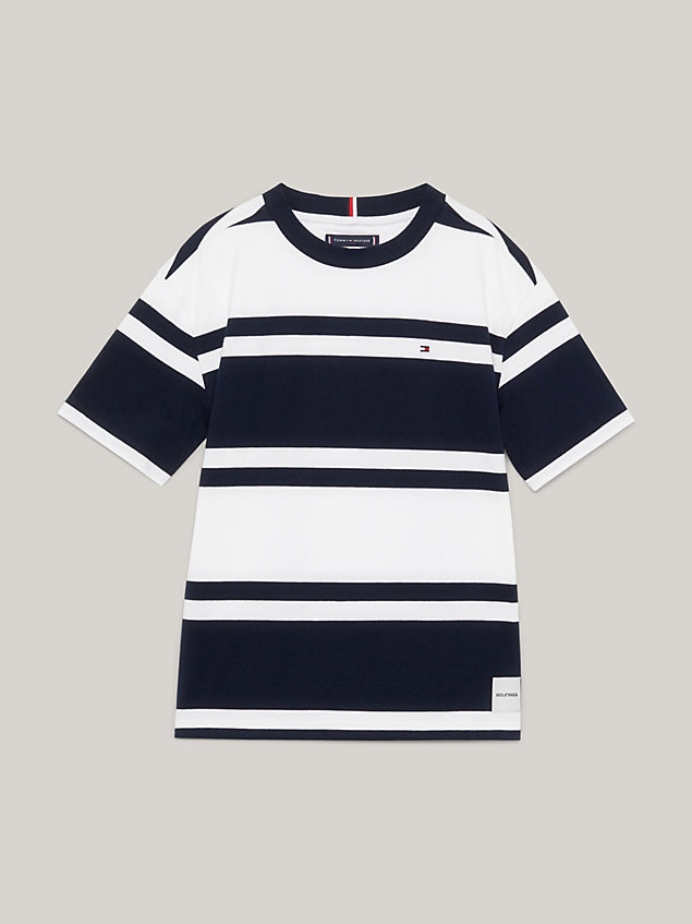 blue rugby stripe crew neck t-shirt for boys tommy hilfiger