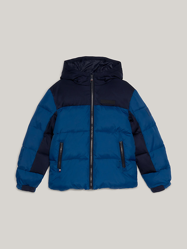 blue recycled hooded new york puffer jacket for boys tommy hilfiger