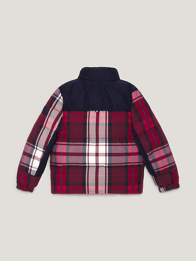 red check new york puffer jacket for boys tommy hilfiger