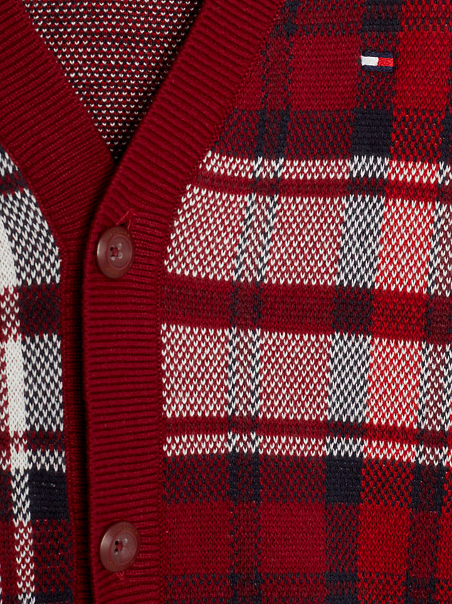 red regular fit vest met tartanruit en v-hals voor jongens - tommy hilfiger
