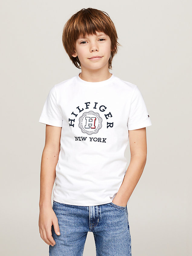 t-shirt hilfiger monotype con logo stemma white da bambini tommy hilfiger