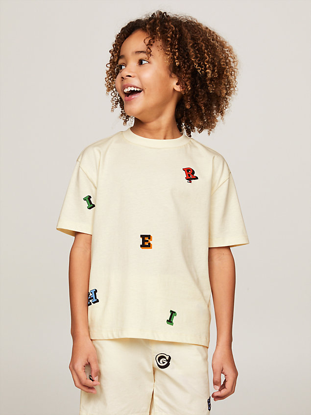beige hilfiger monotype letter print t-shirt for boys tommy hilfiger