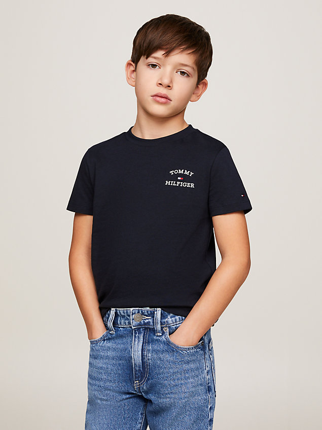 blue t-shirt mit rundhalsausschnitt und logo für jungen - tommy hilfiger