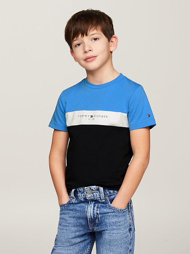 t-shirt essential color block con logo blue da bambini tommy hilfiger