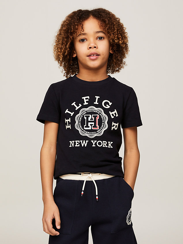 blue hilfiger monotype archive crest logo embroidery t-shirt for boys tommy hilfiger