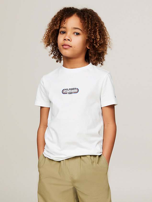 white hilfiger monotype archive track logo t-shirt for boys tommy hilfiger