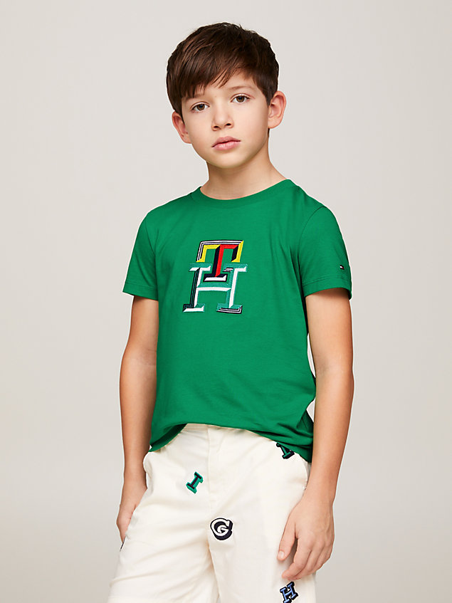 green t-shirt th monogram z kolorowym haftem dla chłopcy - tommy hilfiger