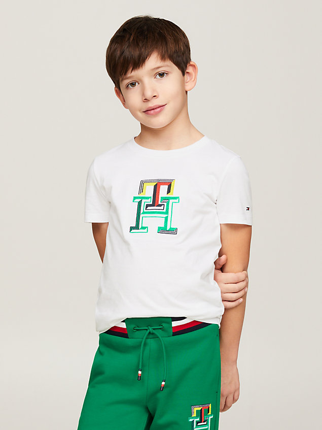 camiseta con monograma th multicolor bordado white de niños tommy hilfiger