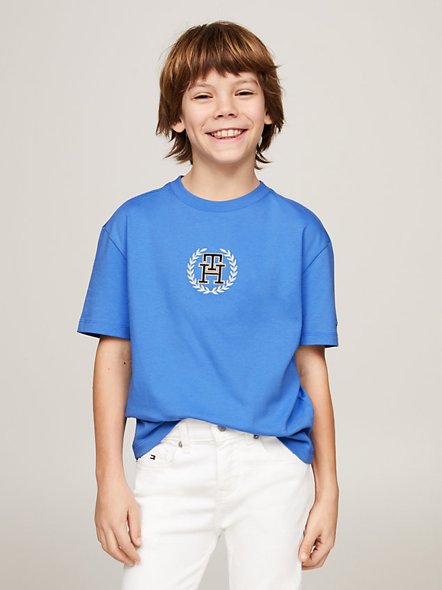 blue t-shirt z logo th monogram dla chłopcy - tommy hilfiger