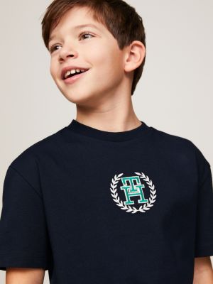 blue th monogram crest logo t-shirt for boys tommy hilfiger