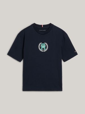 blue th monogram crest logo t-shirt for boys tommy hilfiger