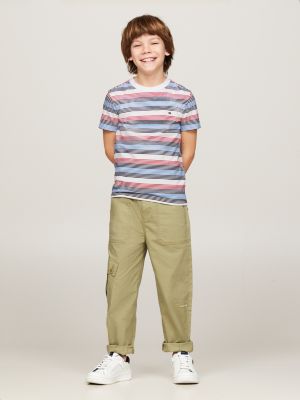 blue rundhals-t-shirt mit tommy-streifen für jungen - tommy hilfiger