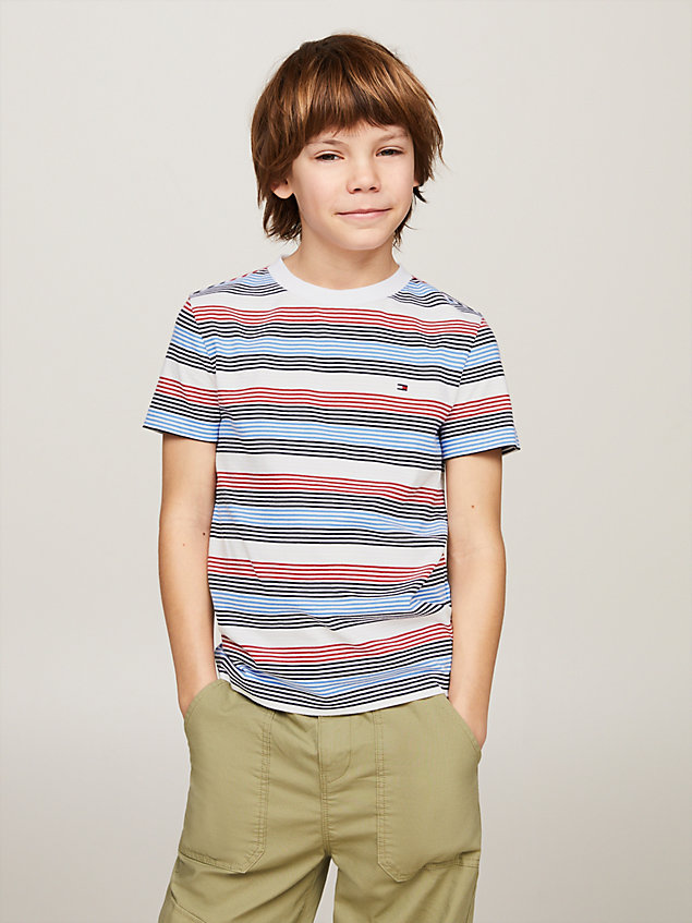 blue t-shirt met ronde hals en signature-streep voor jongens - tommy hilfiger