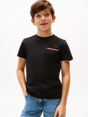 t-shirt con tasca applicata black da bambini tommy hilfiger