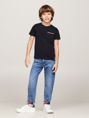 T-Shirt | aufgesetzter Branding und Hilfiger Tommy mit | Blau Tasche