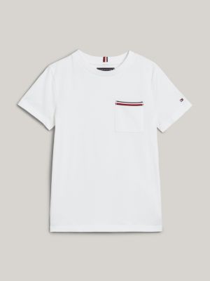 weiß t-shirt mit aufgesetzter tasche und branding für jungen - tommy hilfiger