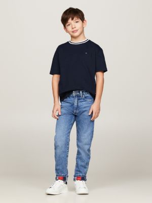 blue varsity-t-shirt mit kontrast-kragen für jungen - tommy hilfiger