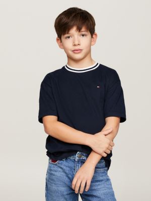 blue varsity-t-shirt mit kontrast-kragen für jungen - tommy hilfiger