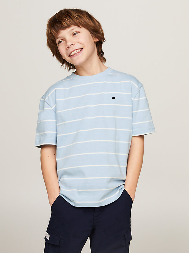 camiseta de rayas con logo bordado white de niños tommy hilfiger