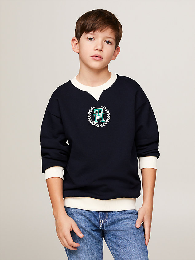 blue th monogram embroidery sweatshirt for boys tommy hilfiger