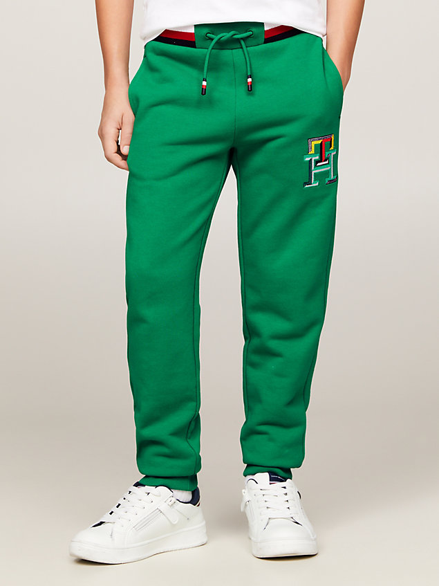 green th monogram embroidery cuffed joggers for boys tommy hilfiger