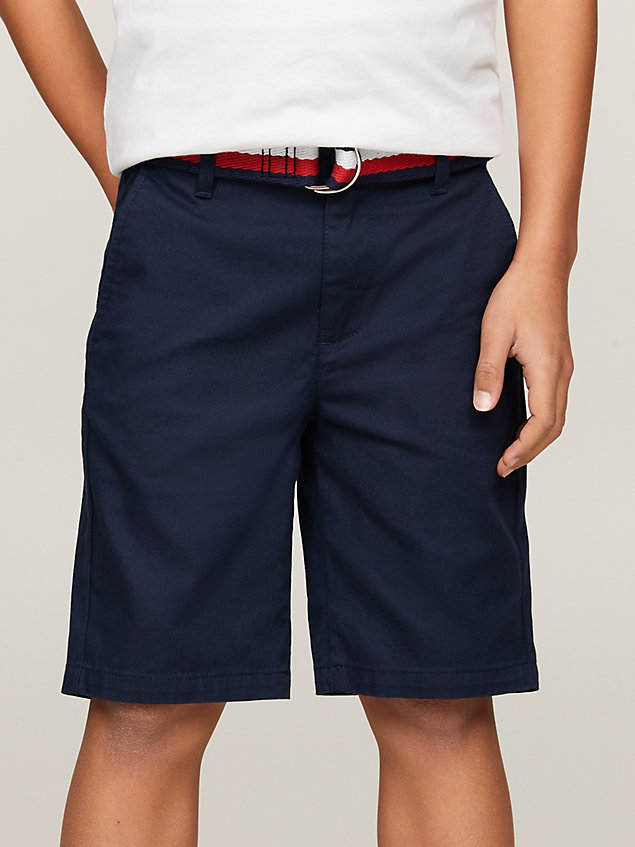 blue woven belt chino shorts for boys tommy hilfiger