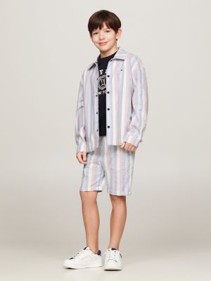 beige straight fit chino-shorts mit oxford-streifen für jungen - tommy hilfiger