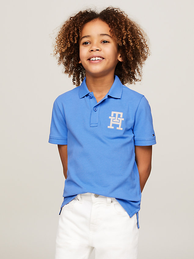 blue th monogram flag embroidery polo for boys tommy hilfiger