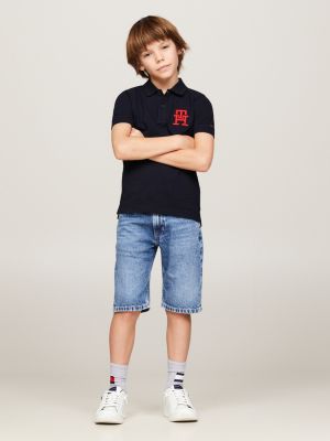 blue th monogram poloshirt mit aufgestickter flag für jungen - tommy hilfiger