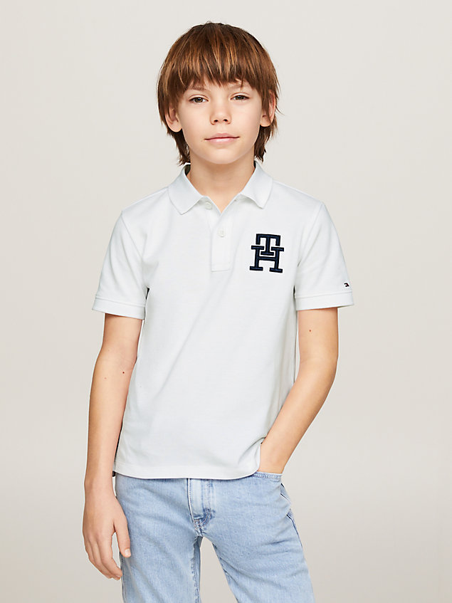 white th monogram flag embroidery polo for boys tommy hilfiger