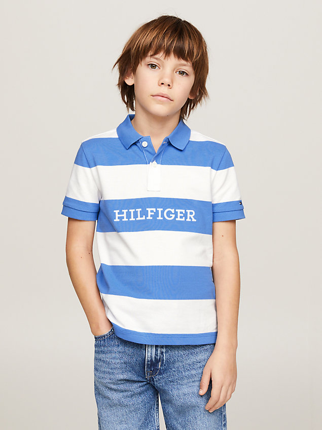 blue colour-blocked regular fit polo met logo voor jongens - tommy hilfiger