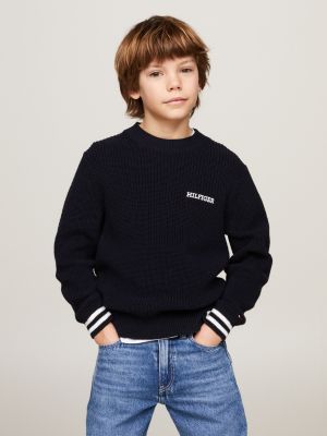 Pull manches longues en laine chaude Tommy Hilfiger, col en V côtelé