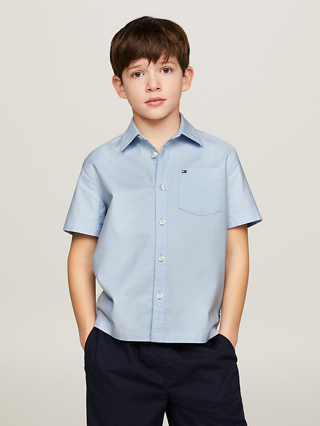 blue essential short sleeve oxford shirt for boys tommy hilfiger