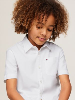 white essential short sleeve oxford shirt for boys tommy hilfiger