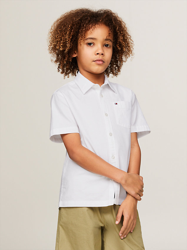 white essential short sleeve oxford shirt for boys tommy hilfiger